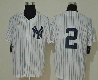 Men's New York Yankees #2 Derek Jeter No Name White Throwback Stitched MLB Cool Base Nike Jersey