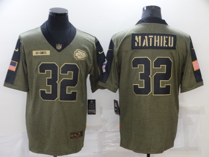 Men's Kansas City Chiefs #32 Tyrann Mathieu 2021 Olive Salute To Service Limited Stitched Jersey