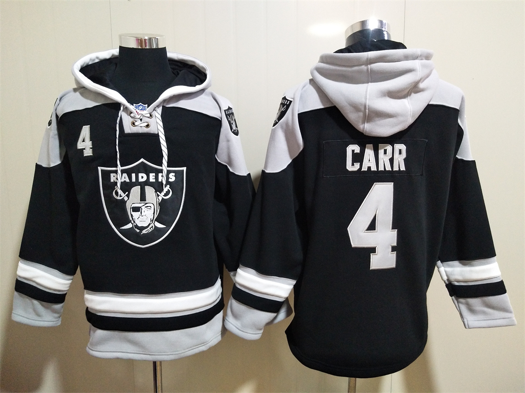 Men's Las Vegas Raiders 4 Derek Carr NEW Black Pocket Stitched NFL Pullover Hoodie