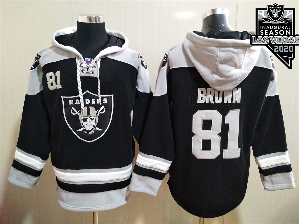 Men's Las Vegas Raiders #81 Antonio Brown NEW Black 2020 Inaugural Season Pocket Stitched NFL Pullover Hoodie