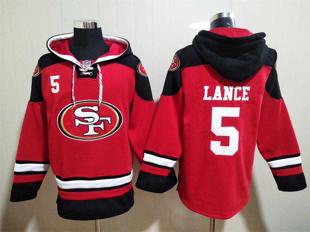 Men's San Francisco 49ers #5 Trey Lance Red Team Color New NFL Hoodie