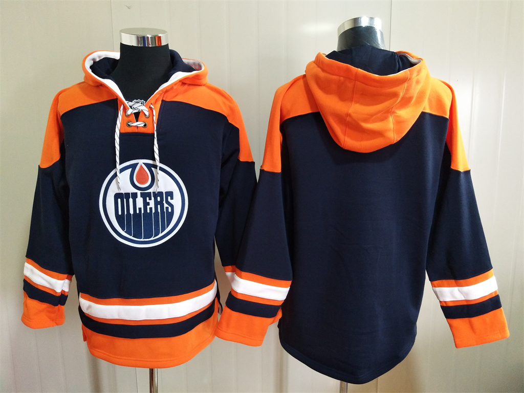 Men's Hockey Edmonton Oilers Blank Navy Blue Hoodie