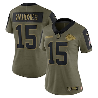 Women's Kansas City Chiefs #15 Patrick Mahomes Nike Olive 2021 Salute To Service Limited Player Jersey