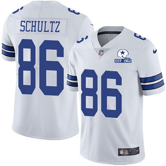 Men's Dallas Cowboys #86 Dalton Schultz White With Est 1960 Patch Limited Stitched NFL Jersey