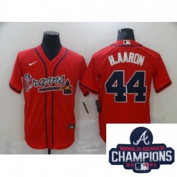 Men Nike Atlanta Braves 44 Hank Aaron Nike Rde Stitched MLB 2021 Champions Patch Jersey