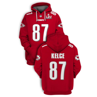 Men's Red Kansas City Chiefs #87 Travis Kelce 2021 Super Bowl LIV Pullover Hoodie