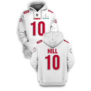 Men's White Kansas City Chiefs #10 Tyreek Hill 2021 Super Bowl LIV Pullover Hoodie