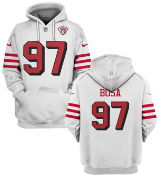 Men's San Francisco 49ers #97 Nick Bosa 2021 White 75th Anniversary Pullover Hoodie