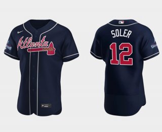 Men's Navy Atlanta Braves #12 Jorge Soler 2021 World Series Champions Flex Base Stitched Jersey