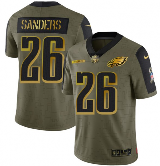 Men's Olive Philadelphia Eagles #26 Miles Sanders 2021 Camo Salute To Service Golden Limited Stitched Jersey