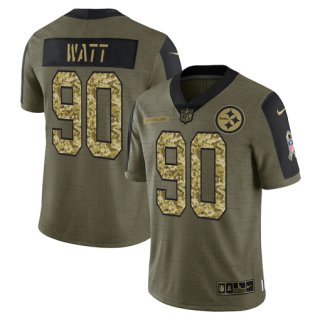 Men's Olive Pittsburgh Steelers #90 T.J. Watt 2021 Camo Salute To Service Limited Stitched Jersey