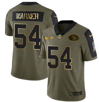 Men's Olive San Francisco 49ers #54 Warner Scarlet 2021 Camo Salute To Service Golden Limited Stitched Jerse