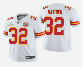 Men's Kansas City Chiefs #32 Tyrann Mathieu White 2021 Super Bowl LV Vapor Untouchable Stitched Nike Limited NFL Jersey