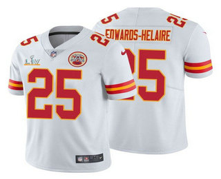 Men's Kansas City Chiefs #25 Clyde Edwards-Helaire White 2021 Super Bowl LV Limited Stitched NFL Jersey