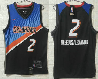 Men's Oklahoma City Thunder #2 Shai Gilgeous-Alexander NEW Blue Black 2021 City Edition NBA Swingman Jersey