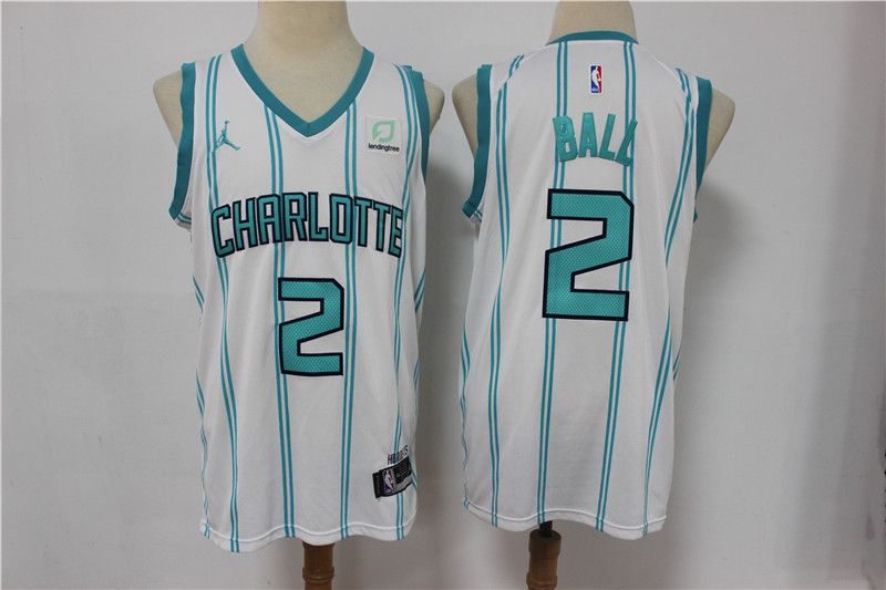 Men's Charlotte Hornets #2 LaMelo Ball White 2021 Brand Jordan Swingman Stitched NBA Jersey With The Sponsor Logo