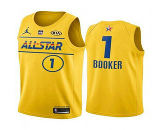 Men's 2021 All-Star #1 Devin Booker Yellow Western Conference Stitched NBA Jersey