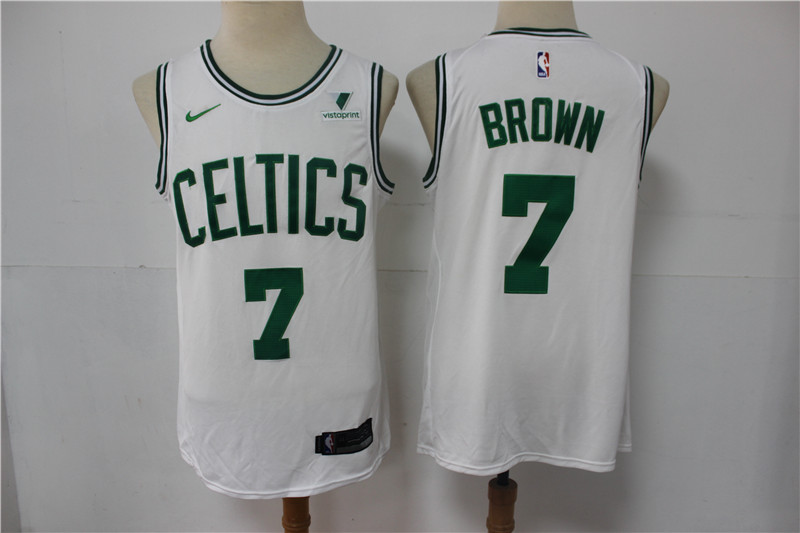 Men's Boston Celtics #7 Jaylen Brown White 2021 Nike Swingman Stitched NBA Jersey With NEW Sponsor Logo