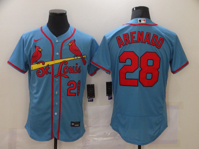 Men's St. Louis Cardinals #28 Nolan Arenado Light Blue Stitched MLB Flex Base Nike Jersey