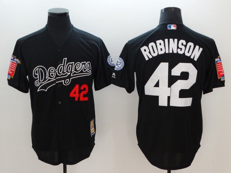 Men Los Angeles Dodgers 42 Robinson Black Throwback MLB Jerseys