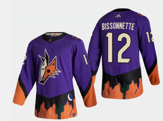 Men's Arizona Coyotes #12 Paul Bissonnette Reverse Retro 2020-21 Authentic Purple Jersey