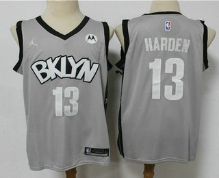 Men's Brooklyn Nets #13 James Harden Light Grey 2021 Brand Jordan Swingman Stitched NBA Jersey With NEW Sponsor Logo