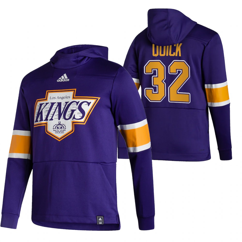 Los Angeles Kings #32 Jonathan Quick Adidas Reverse Retro Pullover Hoodie Purple