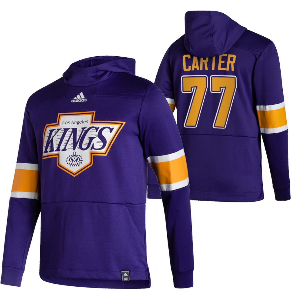 Los Angeles Kings #77 Jeff Carter Adidas Reverse Retro Pullover Hoodie Purple