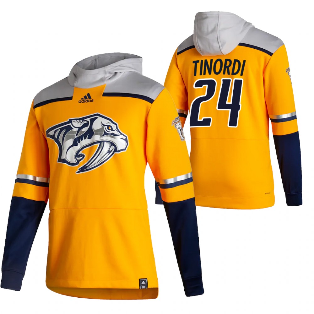 Nashville Predators #24 Jarred Tinordi Adidas Reverse Retro Pullover Hoodie Gold