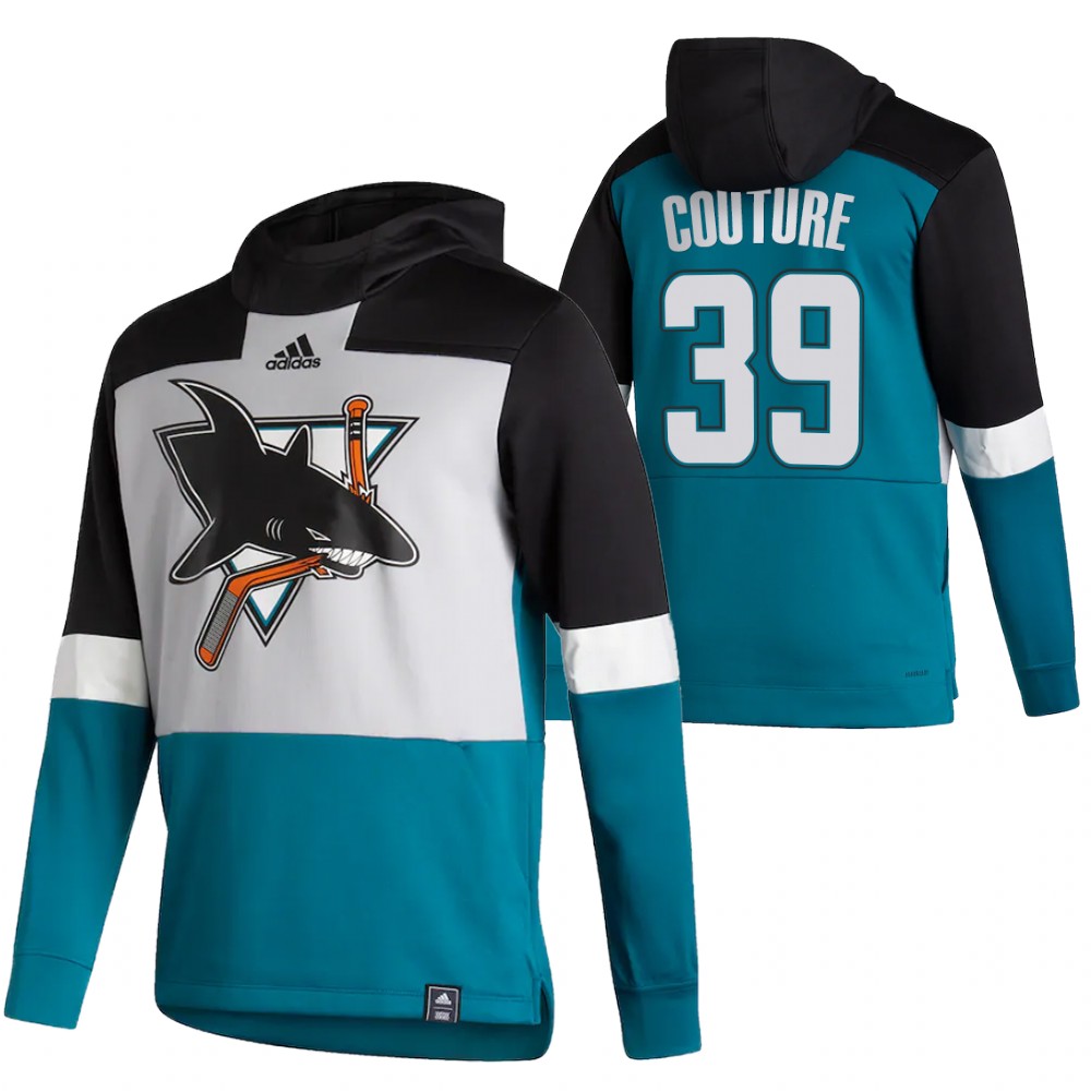 San Jose Sharks #39 Logan Couture Adidas Reverse Retro Pullover Hoodie Gray Teal