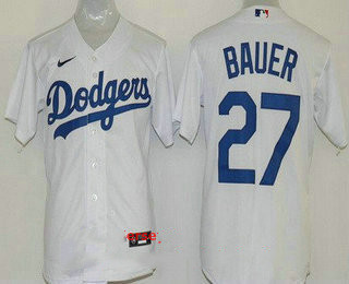 Youth Los Angeles Dodgers #27 Trevor Bauer White Cool Base Jersey