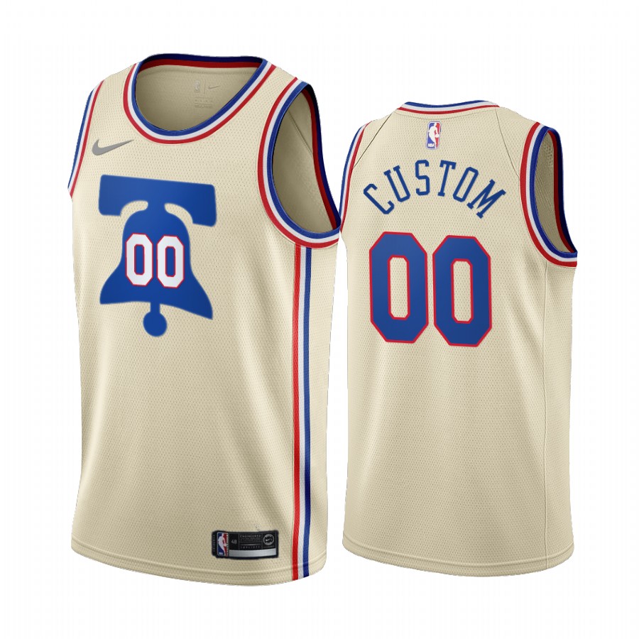 Men's Nike 76ers Personalized Cream NBA Swingman 2020-21 Earned Edition Jersey