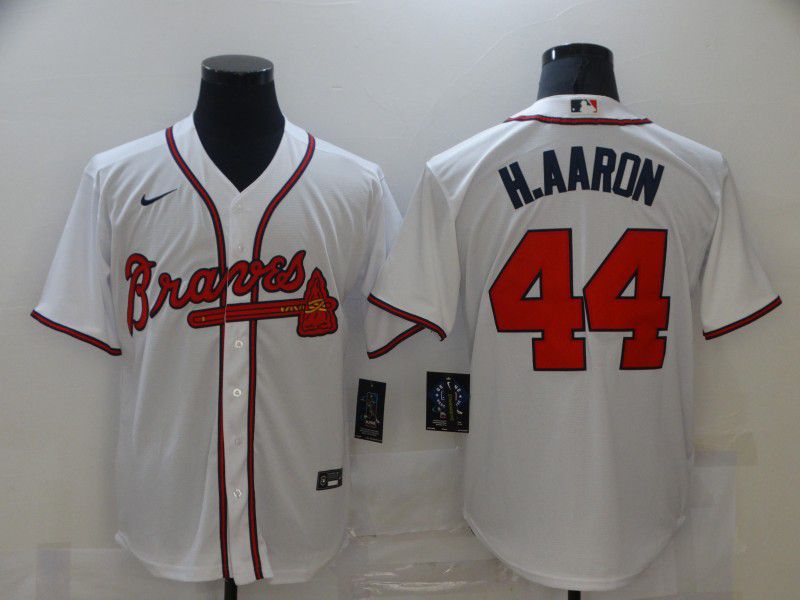 Men Atlanta Braves 44 H.Aaron White Game 2021 Nike MLB Jersey