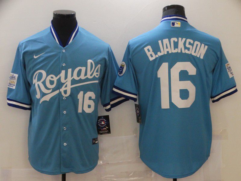 Men Kansas City Royals 16 B.Jackson Light blue Game 2021 Nike MLB Jersey