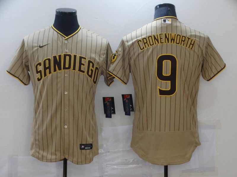 Men San Diego Padres 9 Cronenworth brown stripe Elite 2021 Nike MLB Jersey