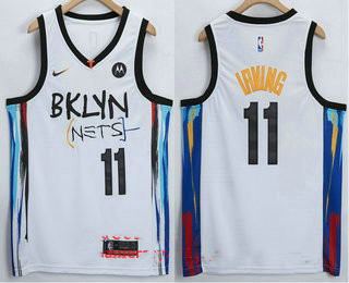 Men's Brooklyn Nets #11 Kyrie Irving NEW White 2021 City Edition Swingman Stitched NBA Jersey With The NEW Sponsor Logo