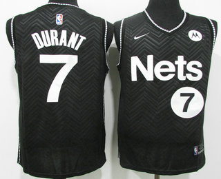 Men's Brooklyn Nets #7 Kevin Durant Black Nike Swingman 2021 Earned Edition Stitched Jersey With Sponsor Logo