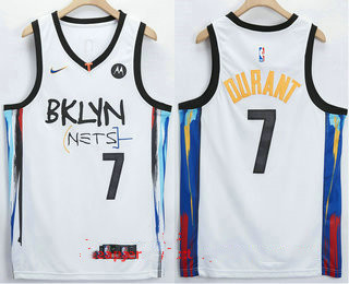 Men's Brooklyn Nets #7 Kevin Durant NEW White 2021 City Edition Swingman Stitched NBA Jersey With The NEW Sponsor Logo