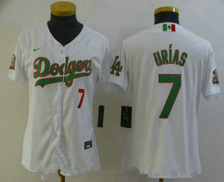 Women's los angeles dodgers #7 julio urias white green mexico 2020 world series stitched mlb jersey