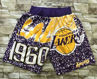 Men's Los Angeles Lakers Purple Big Face Hardwood Classics Soul Swingman Throwback Shorts