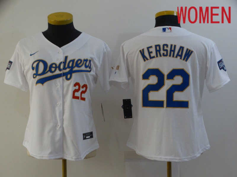 Women Los Angeles Dodgers 22 Kershaw White Game 2021 Nike MLB Jersey