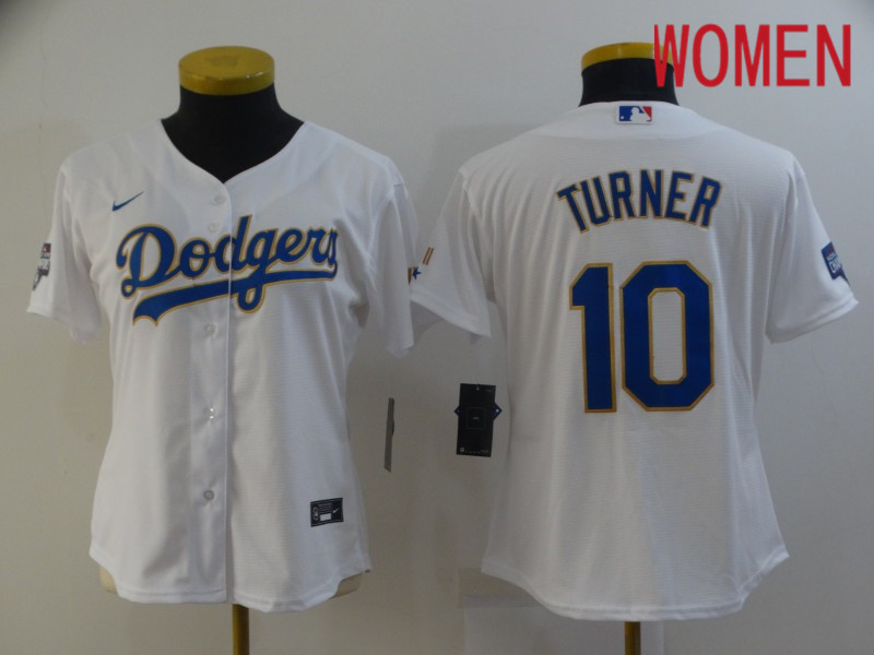 Women Los Angeles Dodgers 10 Turner White Game 2021 Nike MLB Jersey