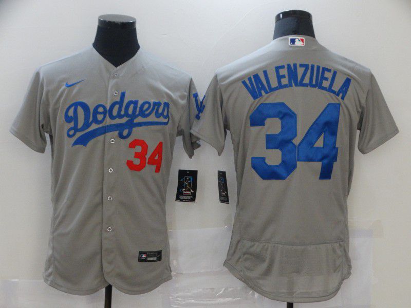 Men Los Angeles Dodgers 34 Valenzuela Grey Elite 2021 Nike MLB Jersey