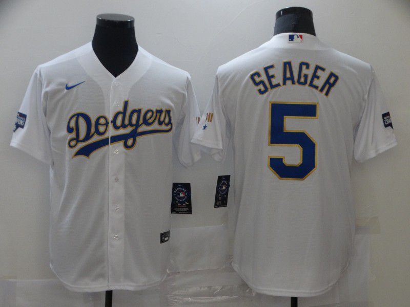 Men Los Angeles Dodgers 5 Seager White Game 2021 Nike MLB Jersey