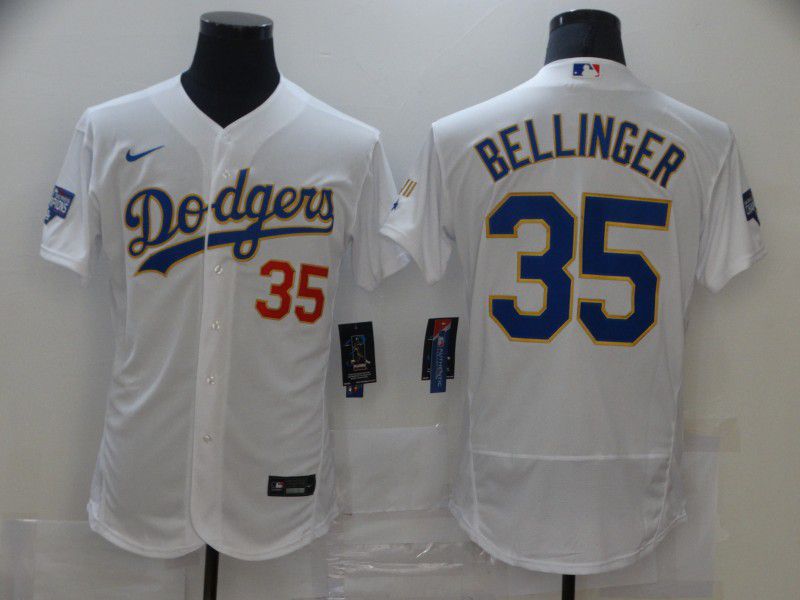 Men Los Angeles Dodgers 35 Bellinger White Elite 2021 Nike MLB Jerseys