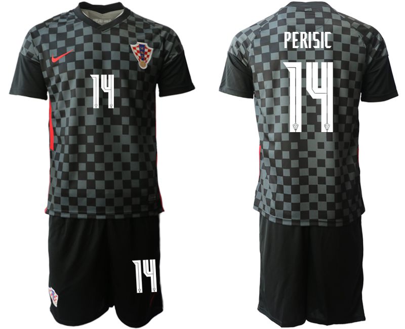 Men 2020-2021 European Cup Croatia away black 14 Nike Soccer Jersey