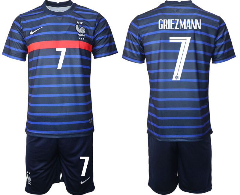 Men 2020-2021 European Cup France home blue 7 Soccer Jersey