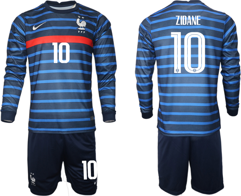 Men 2021 European Cup France home blue Long sleeve 10 Soccer Jersey1