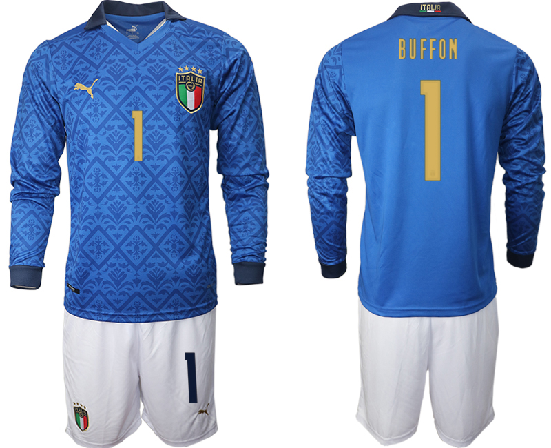 Men 2021 European Cup Italy home Long sleeve 1 soccer jerseys