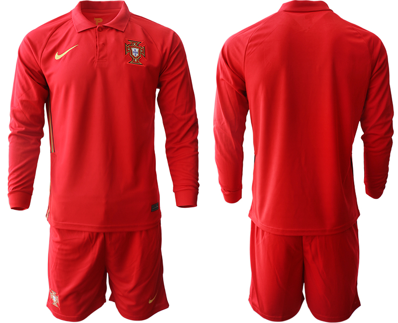 Men 2021 European Cup Portugal home red Long sleeve Soccer Jersey